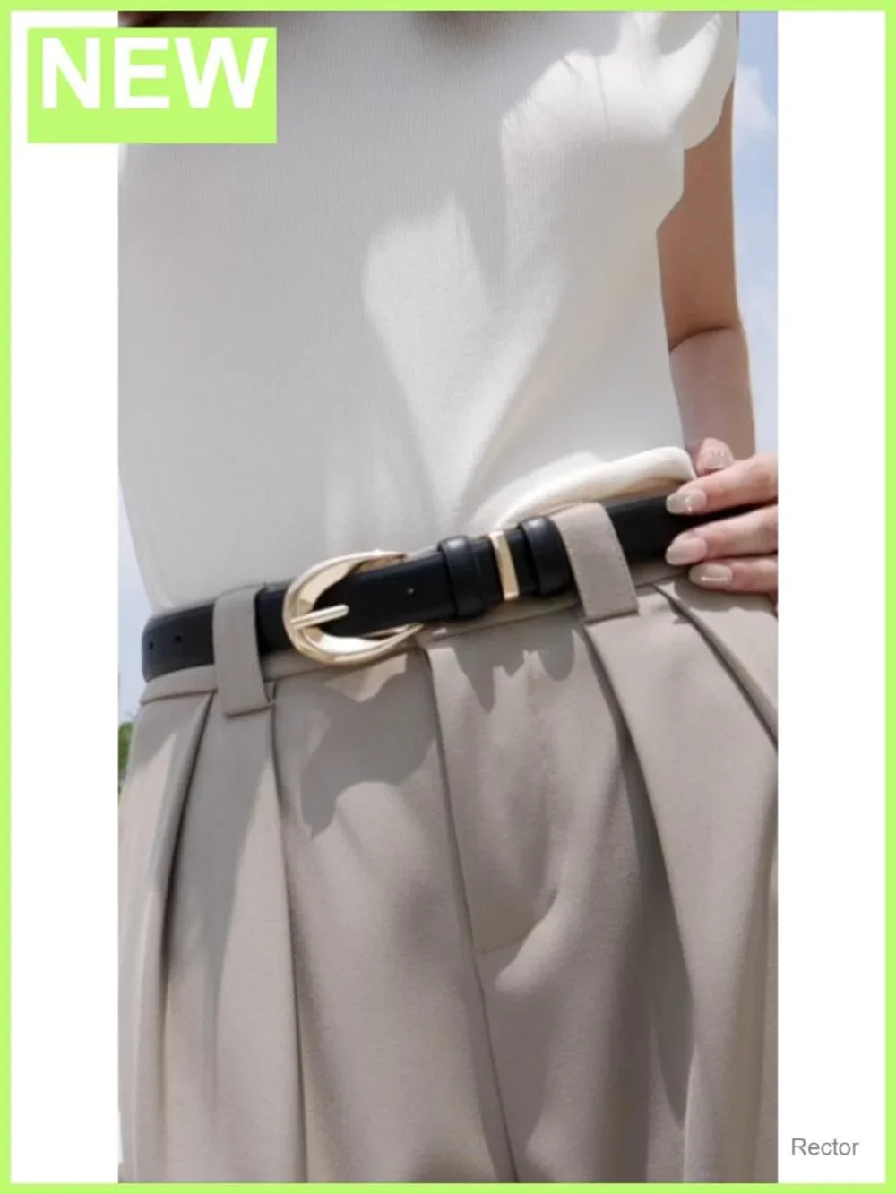Women's Skinny Faux Leather Belt with Gold Buckle